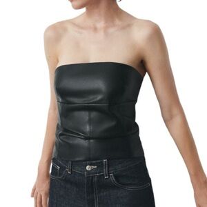 Zara Faux Leather Strapless Top